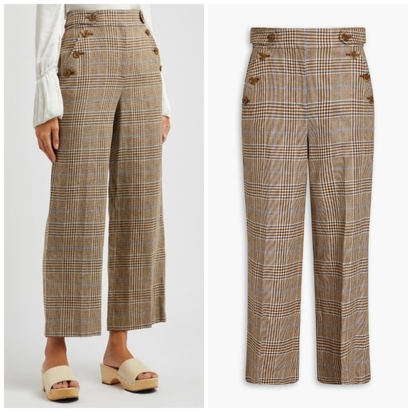 Veronica Beard Hunter Plaid Wide Straight Cropped Tailored Pants